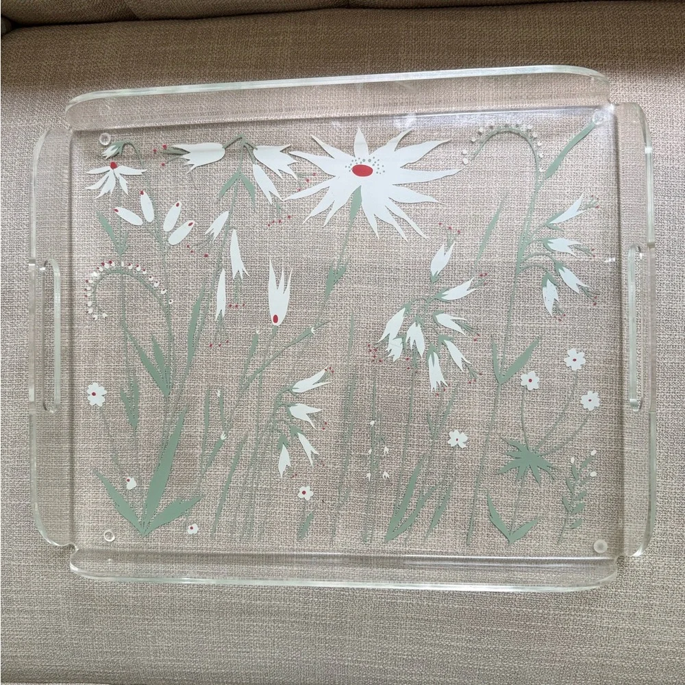 Heavy Lucite Type Tray 11-1/2x14” White Flowers Gorgeous!